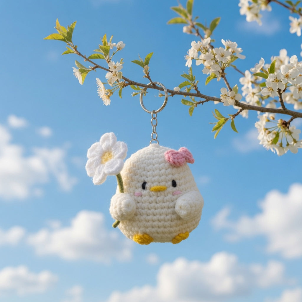 Flower Chick Keychain — Handmade Crochet Charm