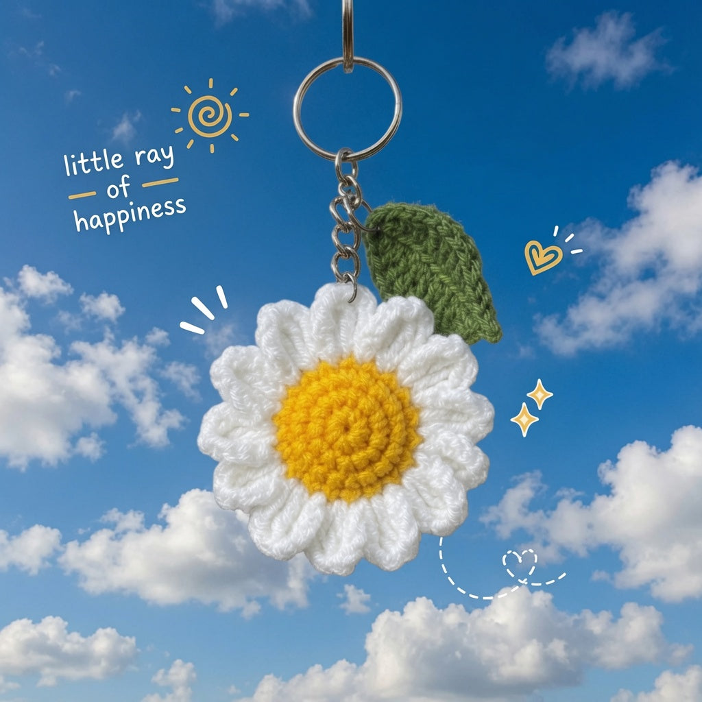 Daisy Keychain — Handmade Crochet Charm