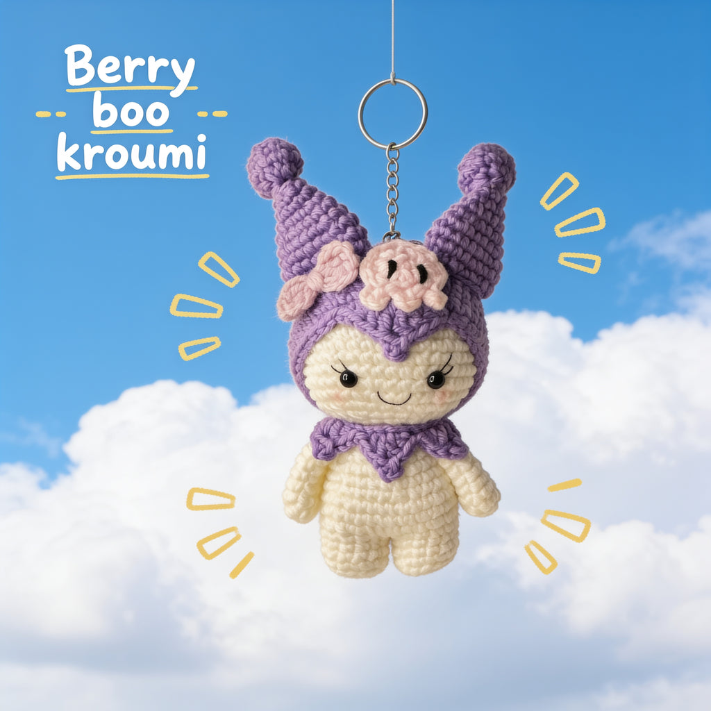 Berry Boo Kuromi Crochet Keychain – Handmade Plushie Charm
