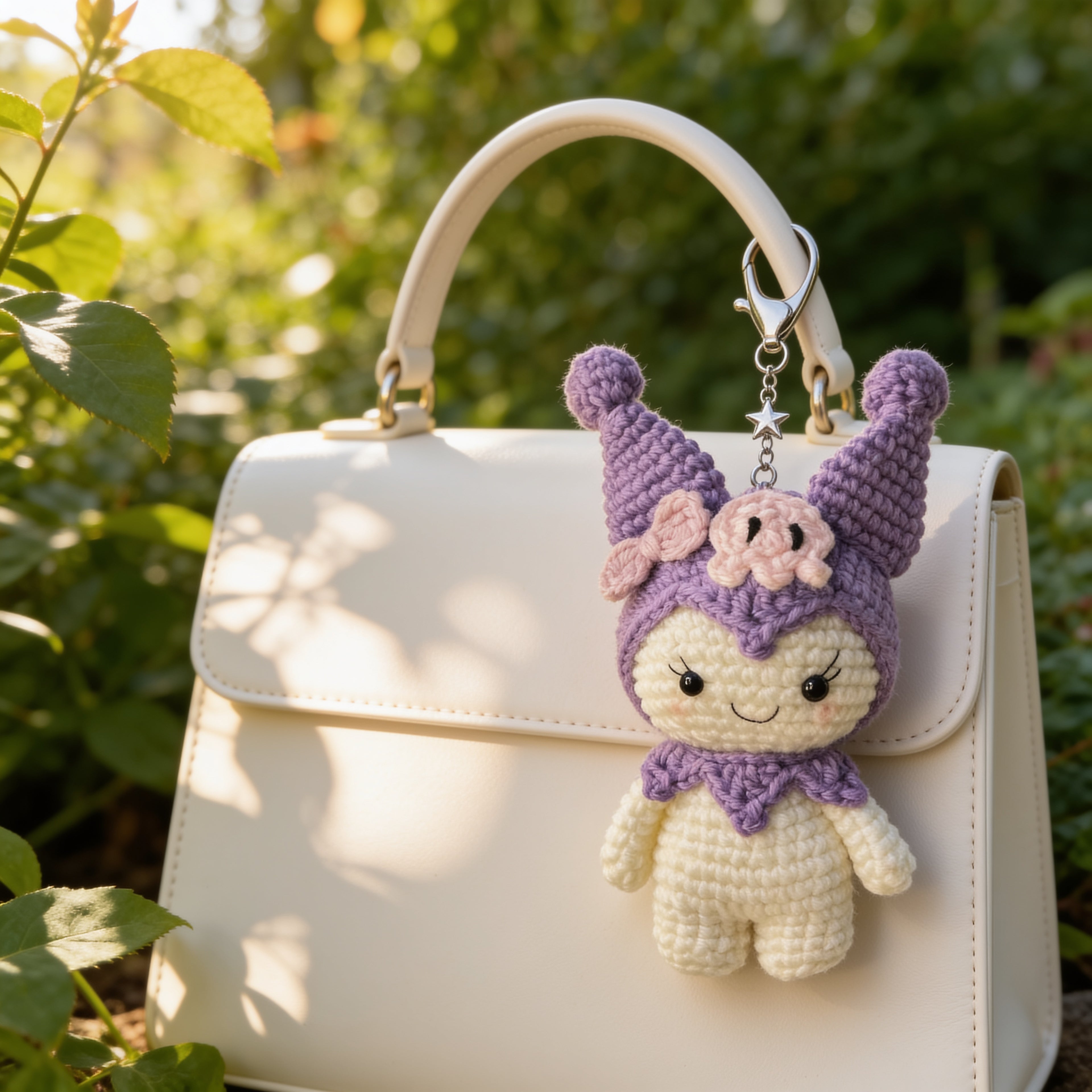 Berry Boo Kuromi Crochet Keychain – Handmade Plushie Charm