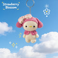 Strawberry Blossom Bunny Crochet Keychain – Handmade Charm