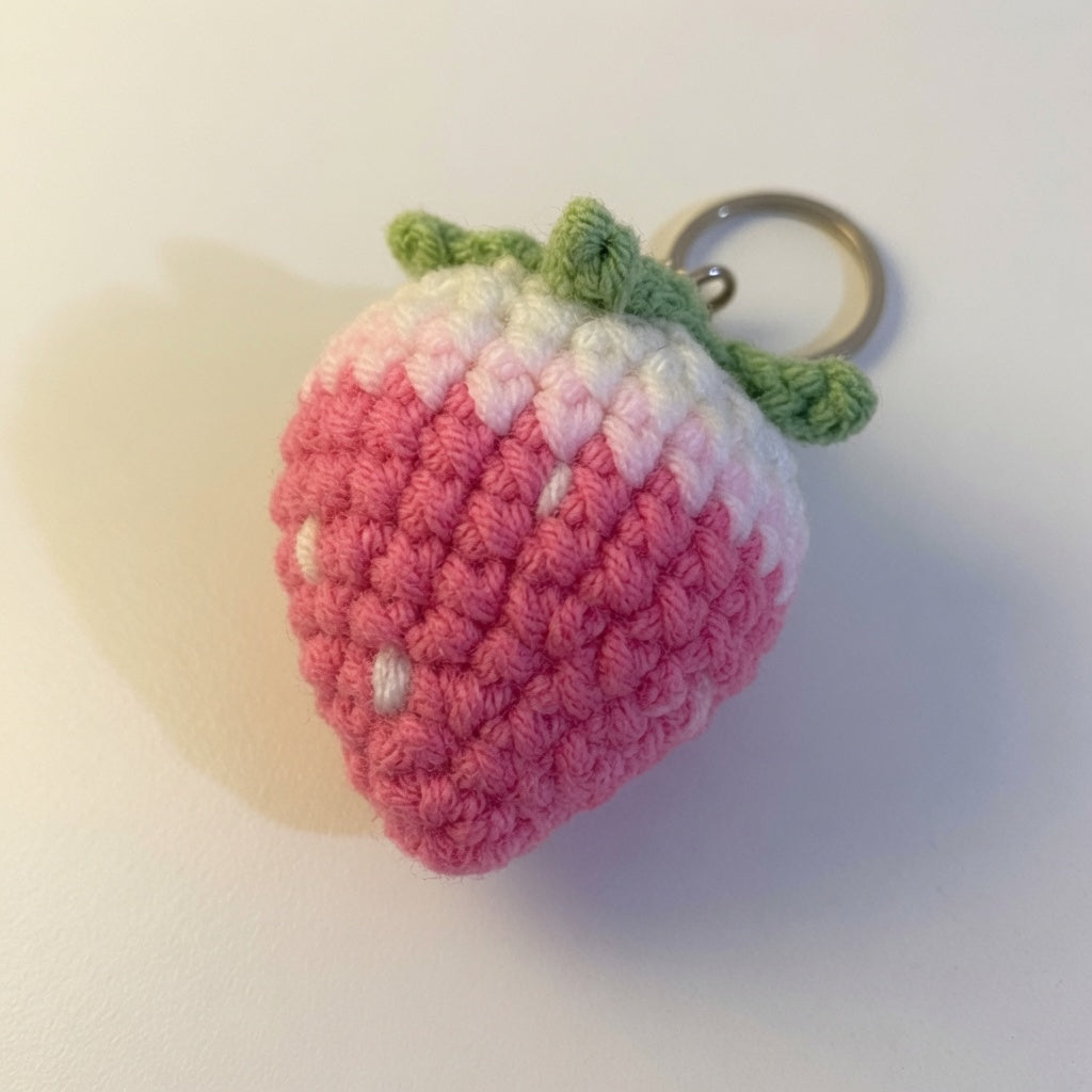 Strawberry Keychain — Handmade Crochet Charm