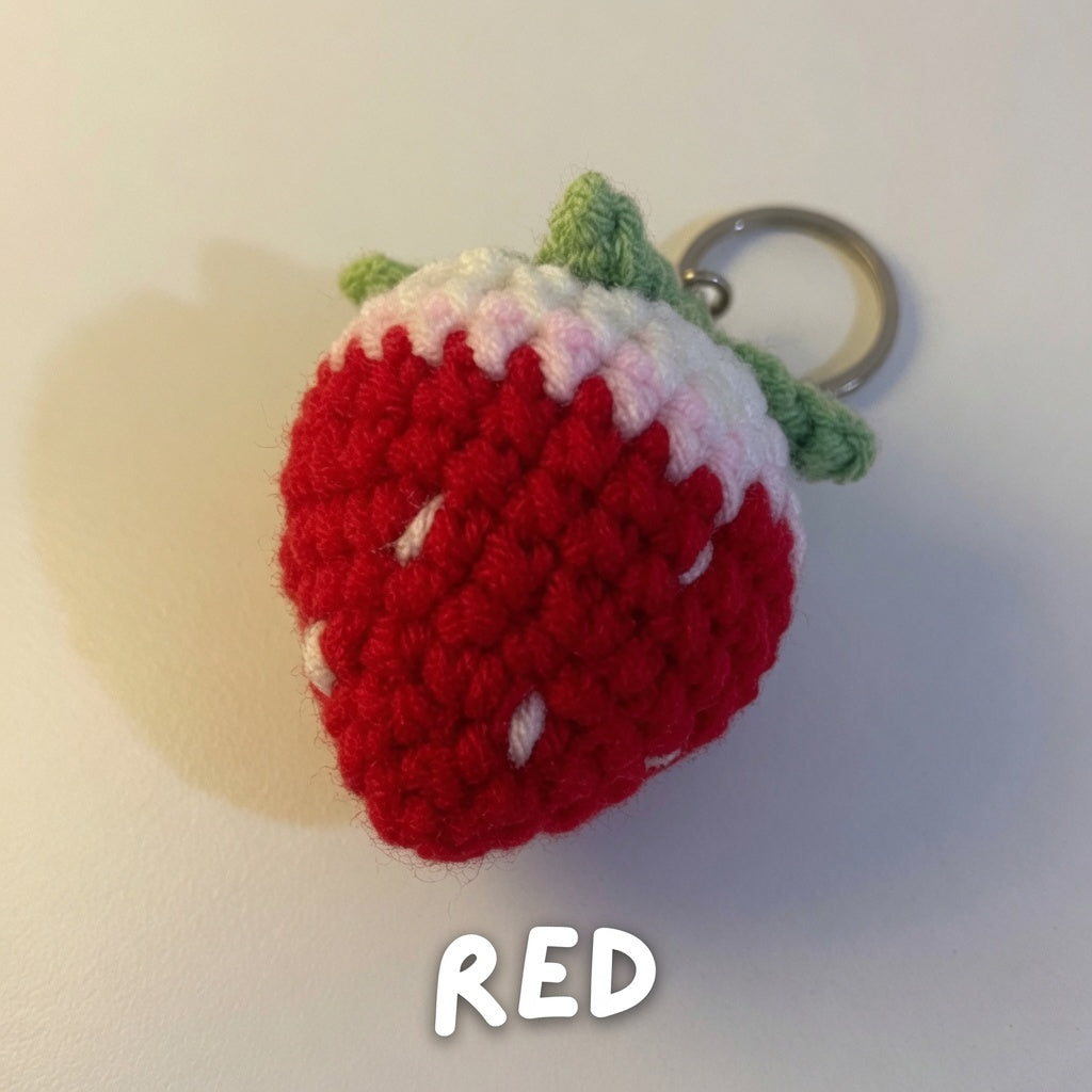 Strawberry Keychain — Handmade Crochet Charm