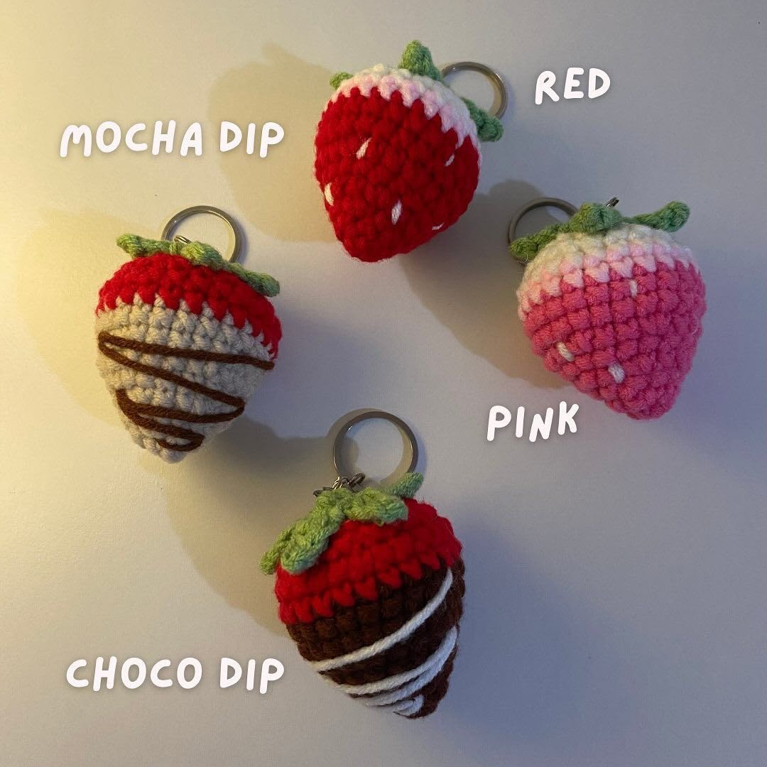 Strawberry Keychain — Handmade Crochet Charm