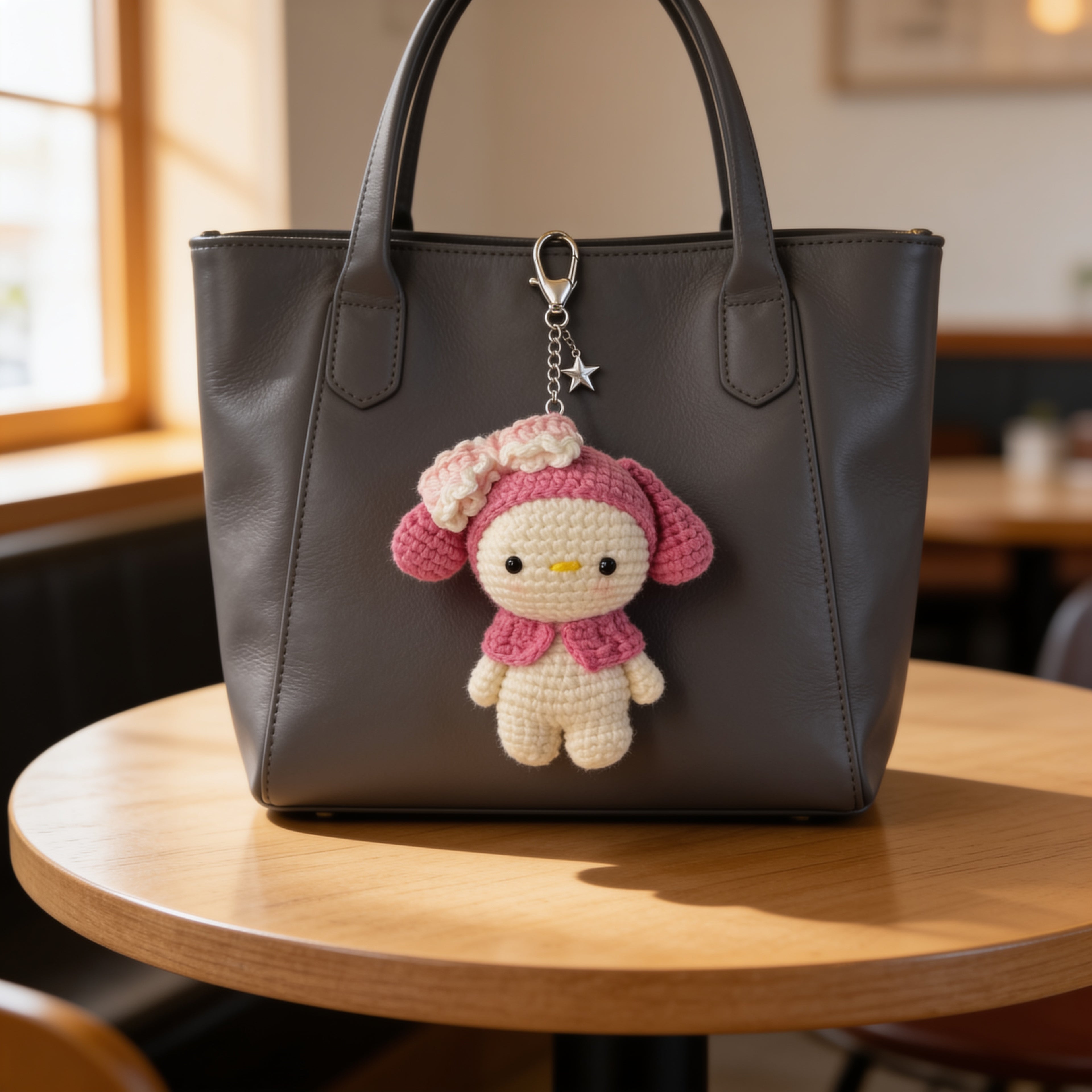 Strawberry Blossom Bunny Crochet Keychain – Handmade Charm